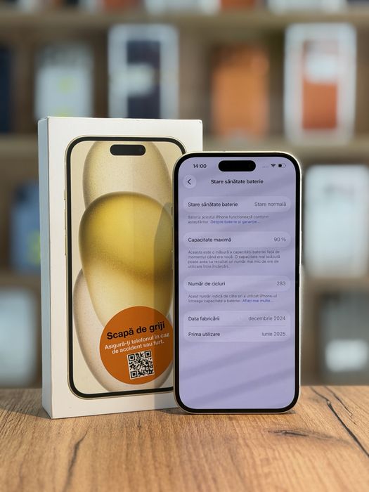 iPhone 15  128Gb Yellow/Baterie90%/Garantie 12 luni @atsgsm.ro