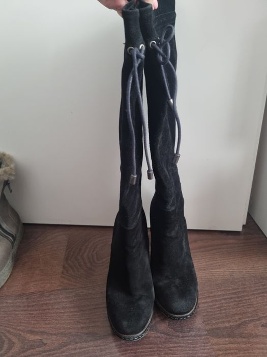 Cizme lungi, piele intoarsa, marimea 37, cu toc