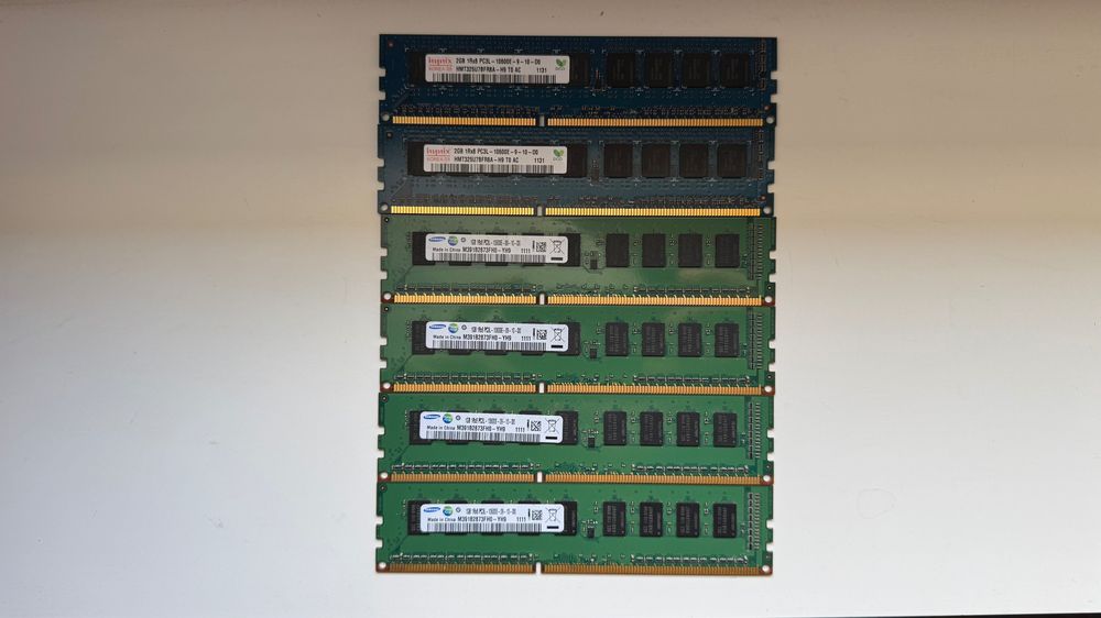 Lot 6 Plăcuțe RAM 8GB Total (4x1GB Samsung + 2x2GB Hynix) DDR3 ECC UDIMM 1333MHz PC3L-10600E