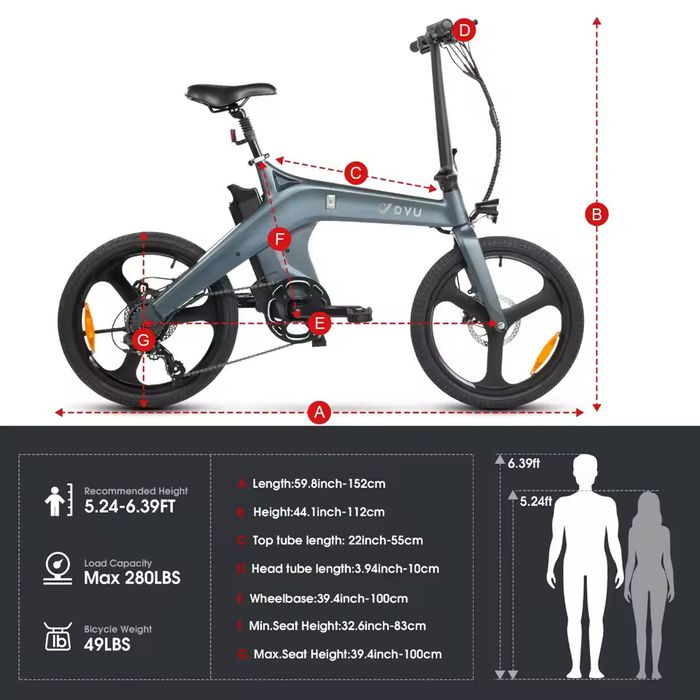 DYU T1 Bicicletă electrică 250W Motor fără perii 36V10AH Baterie litiu