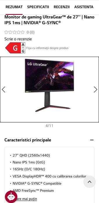 Vand monitor LG Ultragear nanoIPS 27 inch 180hz 1440p 2k
