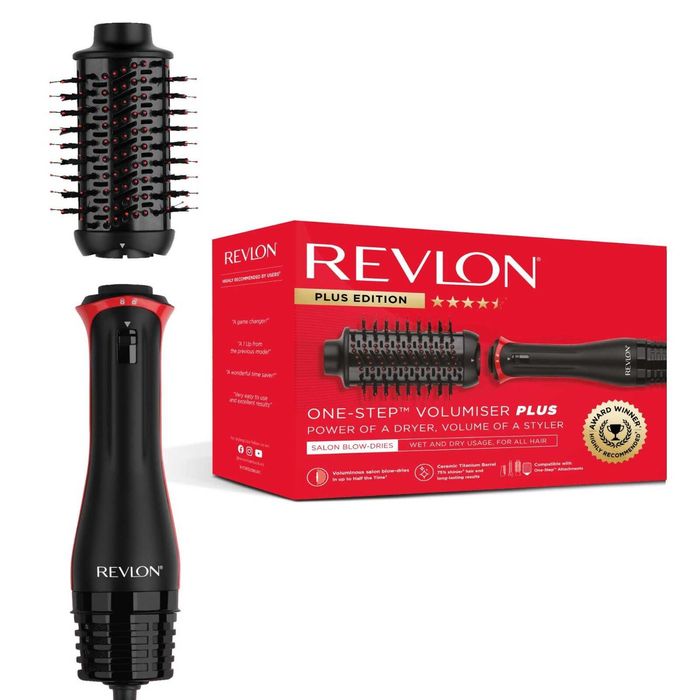 Perie electrica fixa REVLON One-Step Volumiser PLUS RVDR5298E, cu cap detasabil, 4 trepte temperatura, tehnologie ioni Tourmaline, ceramica si titan