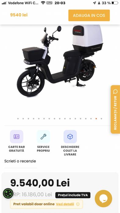4 Scutere electrice, pentru livrari. Glovo. 100 km. . Cititi anuntul.