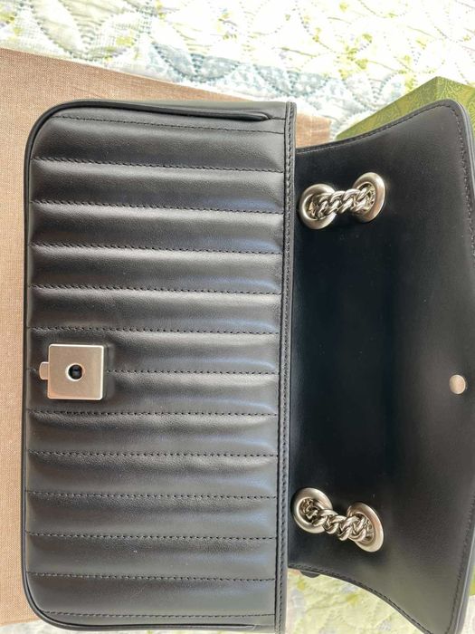 Гучи Черна Кожена чанта Marmont Оригинална Gucci Дръжка И Синджир GG