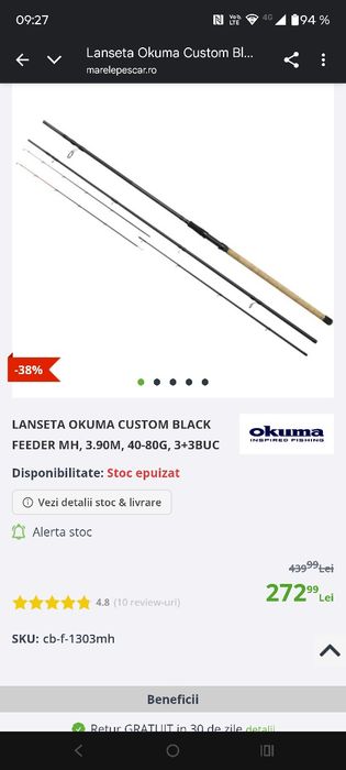 Vand 4 buc hanger fox rosu 280 si 2 lansete feeder de 3..90 450 lei