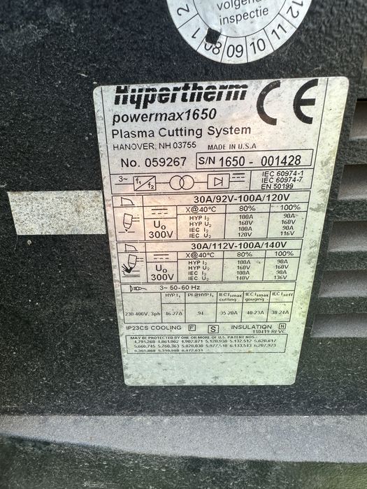 Plasma Hypertherm powermax 1650 g3 series