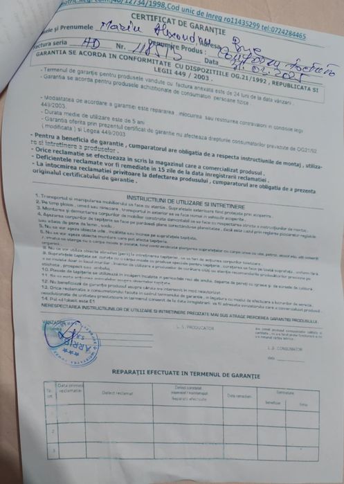 Saltea nouă cu factură