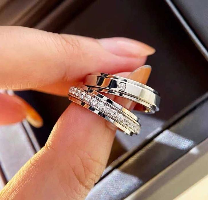3D Spinner Fidget Ring 316L Неръждаема Медицинска Стомана Антистресов Пръстен Въртящ Пръстен Анти Стрес Инкрустиран Въртящ Механизъм Подвижна Халка