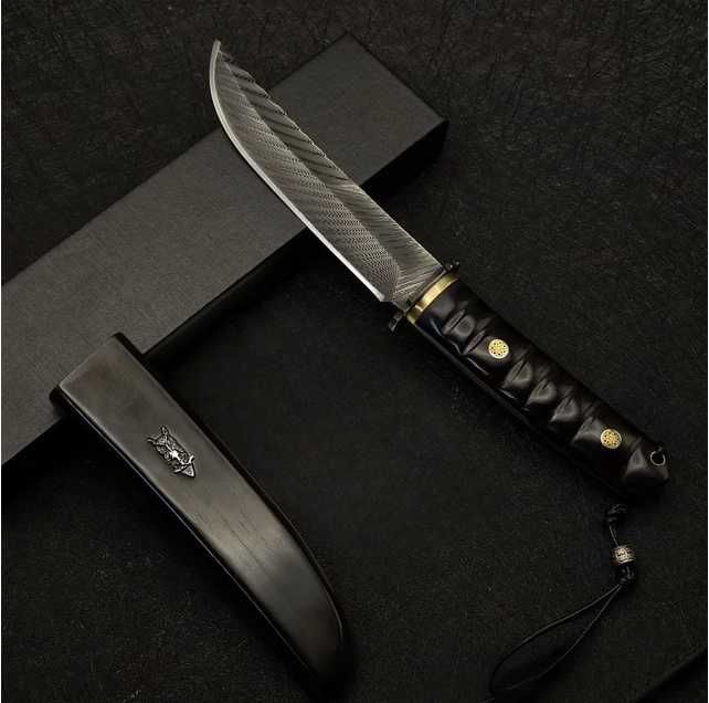 Cutit japonez samurai, lama Damasc in teaca lemn abanos