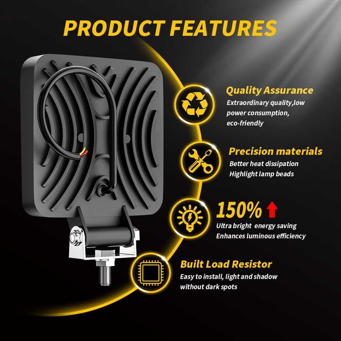 LED работна лампа 12V-24V бяла и жълта светлина 4х4 АТВ Коли