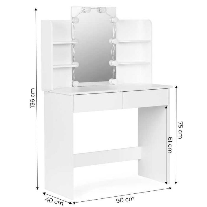 Козметична тоалетка с огледало и LED осветление,ModernHome,90x40x135см