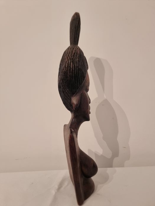 Sculptura lemn masiv bust femeie africana inserti fildes
