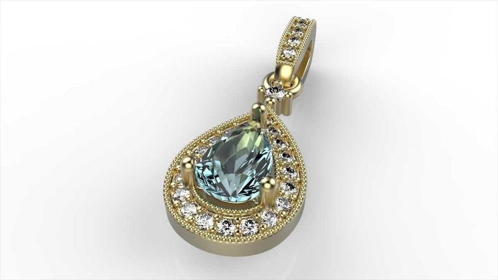 Елегантна висулка от 14К злато с диаманти и централен скъпоценен камък