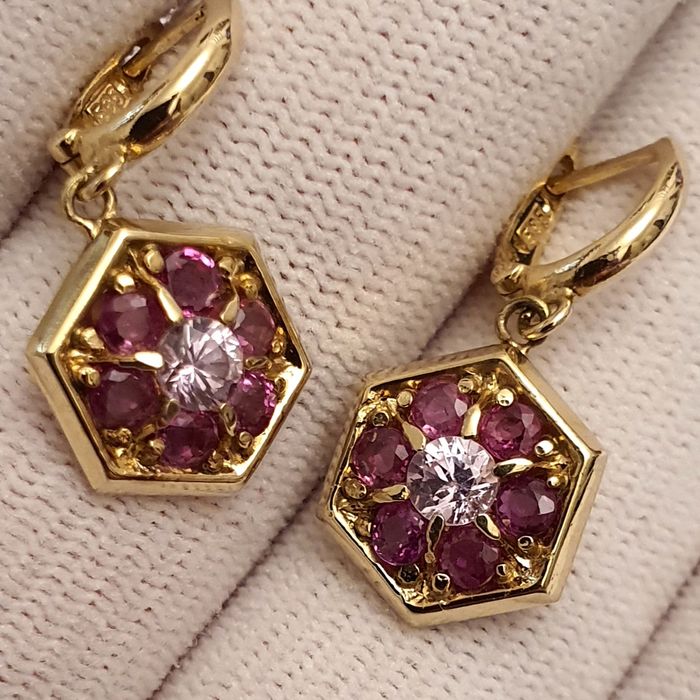 cercei unicat aur 14k cu safire si rubine naturale