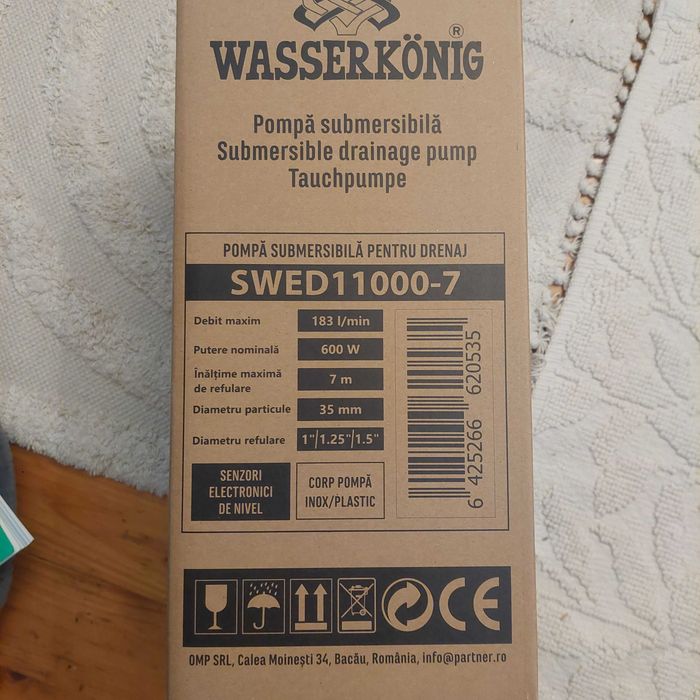 Pompă submersibilă drenaj Wasserkönig SWED11000-7, NOUĂ, nefolosită