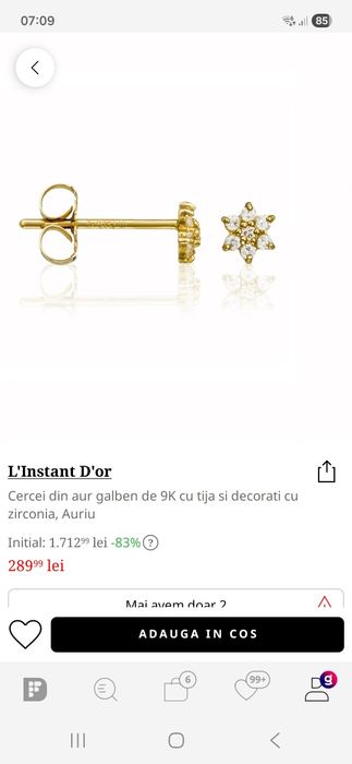 Cercei L Instant D'Or, din aur 9 k, 0,26 grame achiziție Fashion Days mic defect