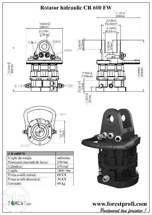 Rotator hidraulic 6 tone (CR-600FW) cu flansa pentru graifer
