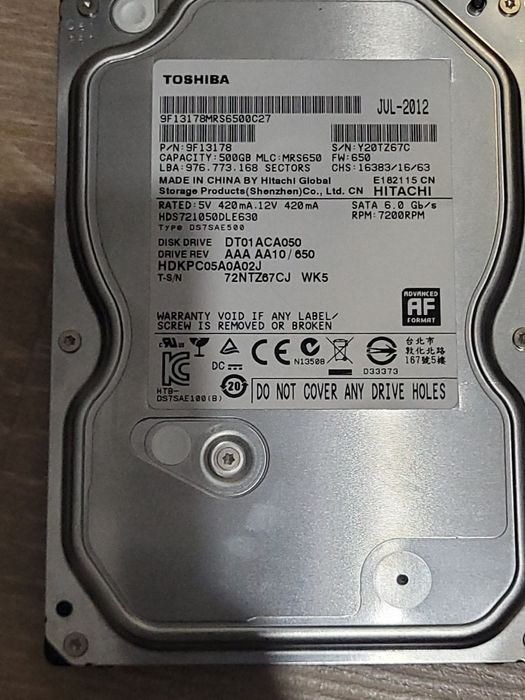 Жесткий диск TOSHIBA 500GB