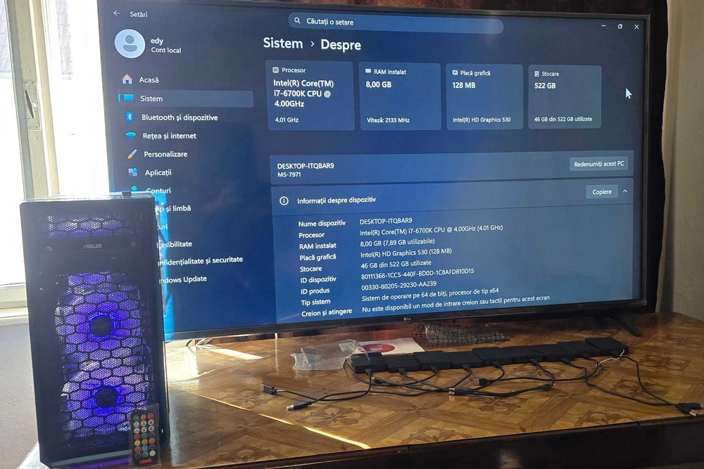 vând Unitate PC Gaming/Office – Intel i7-6700K 4.00GHz, 8GB RAM, 522GB, Lumini RGB + Telecomandă