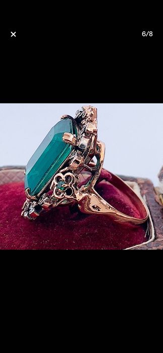 Inel aur roz 9ct cu smarald si diamante