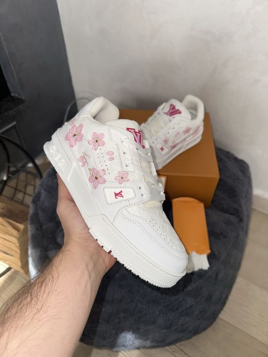 Louis Vuitton LV Trainers Takashi Murakami White Flowers / Alb Roz