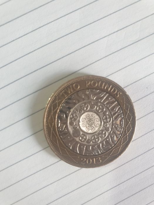 Монети от 2 паунда стерлинги и монета от  2 пенса