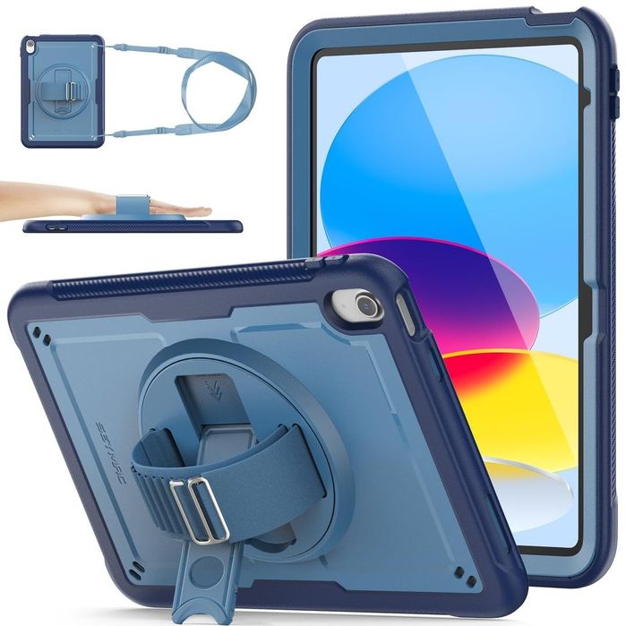 Husă SEYMAC pentru iPad 11" / 10.9" Rotativă 360° cu Curea și Protecție Ecran – Albastru