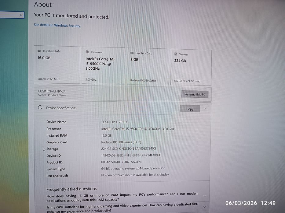 Unitate gaming light i5 Gen9 16Gb 256Gb RX580 8Gb