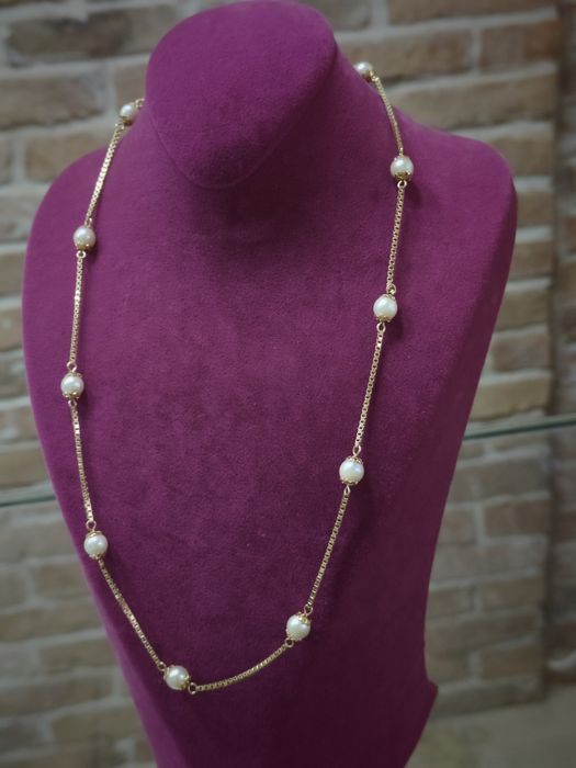 Lanț cu perle aur 18k 13.8gr (r)