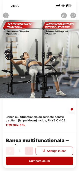 Banca multifunctionala universala cu suport haltera si scripete pt picioare nou in cutie Germany