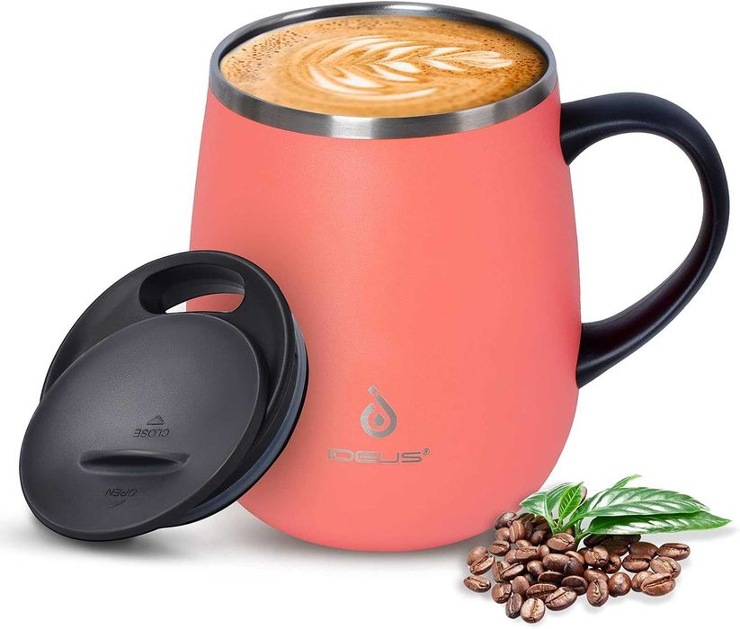 Cana cafea sau ceai, 470ml, perete dublu, izolat în vid, roz sau verde