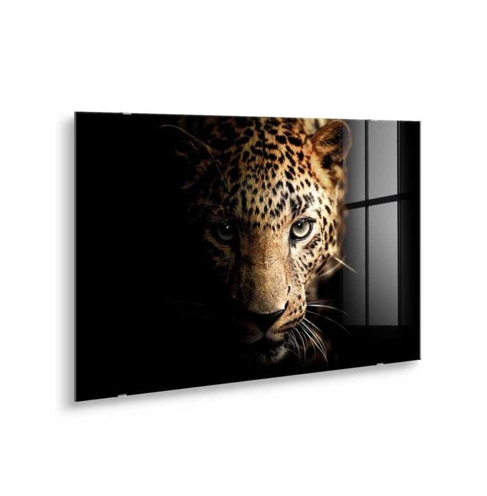Стъклена картина-ЛЕОПАРД ВЪРХУ ЧЕРЕН ФОН  70/100см