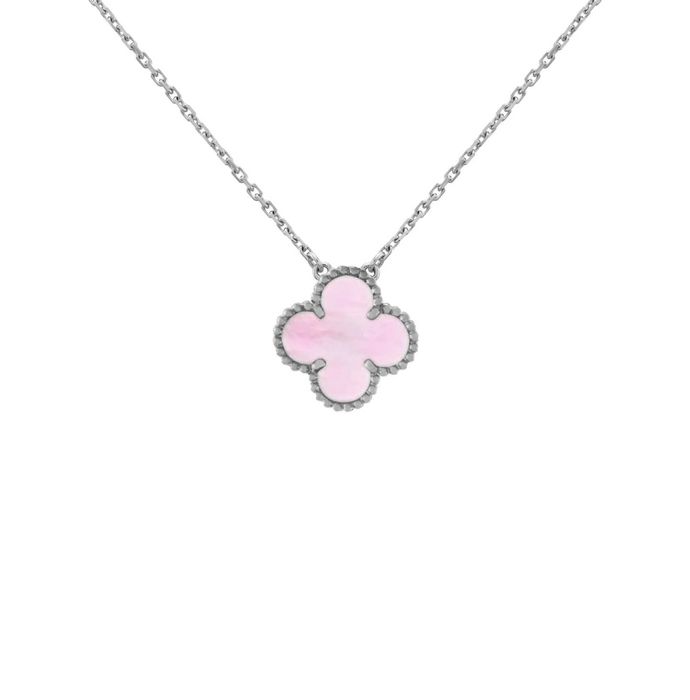 Van Cleef & Arpels VCA Silver Pink Opal Alhambra Clover Дамско Колие