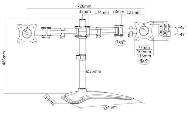 Suport TV / Monitor A+ SML224, 13 - 27 inch, negru, pentru 2 monitoare