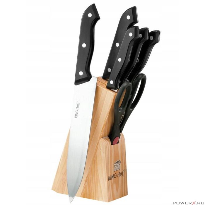 Set cutite Inox, 7 piese, suport din lemn, KingHoff