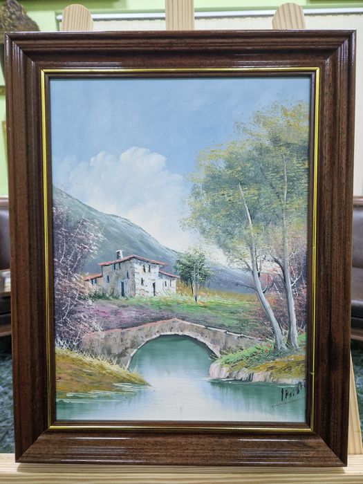 Чудесна антикварна белгийска картина масло върху платно