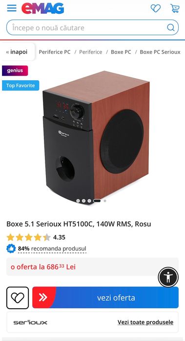 Sistem audio boxe 5.1 Serioux HT5100C, 140W RMS / IMPECABIL