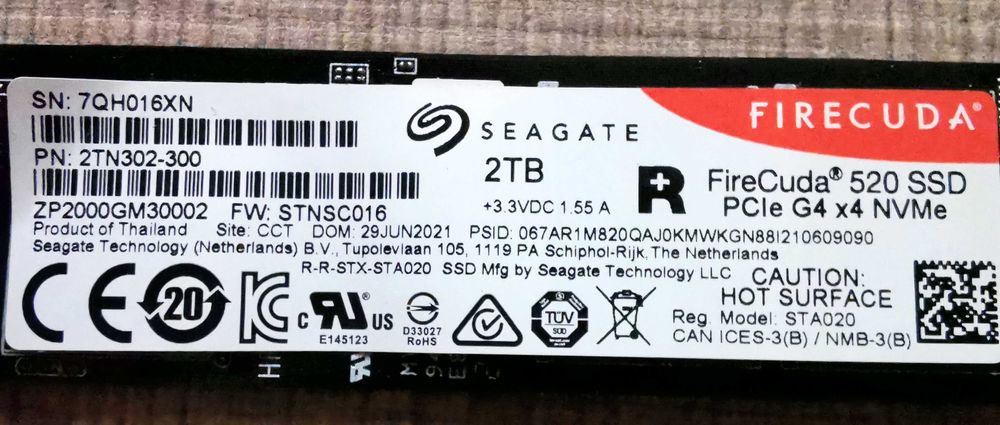 NVME M.2 SSD 2TB Seagate Firecuda 520 PCIe 4.0, Endurance - 3600 TBW