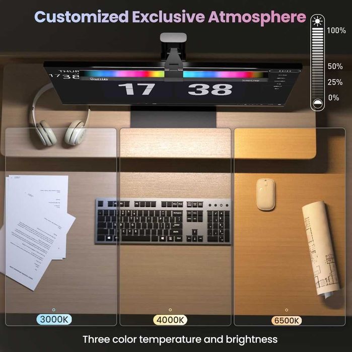 Lampa monitor LED Quntis bara luminoasa 40cm RGB gaming cu control tactil birou PC USB