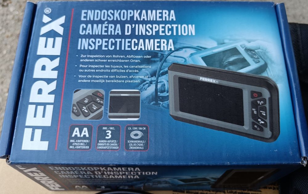 Camera endoscopica FERREX, NOUĂ, in cutie, slot de card și accesorii