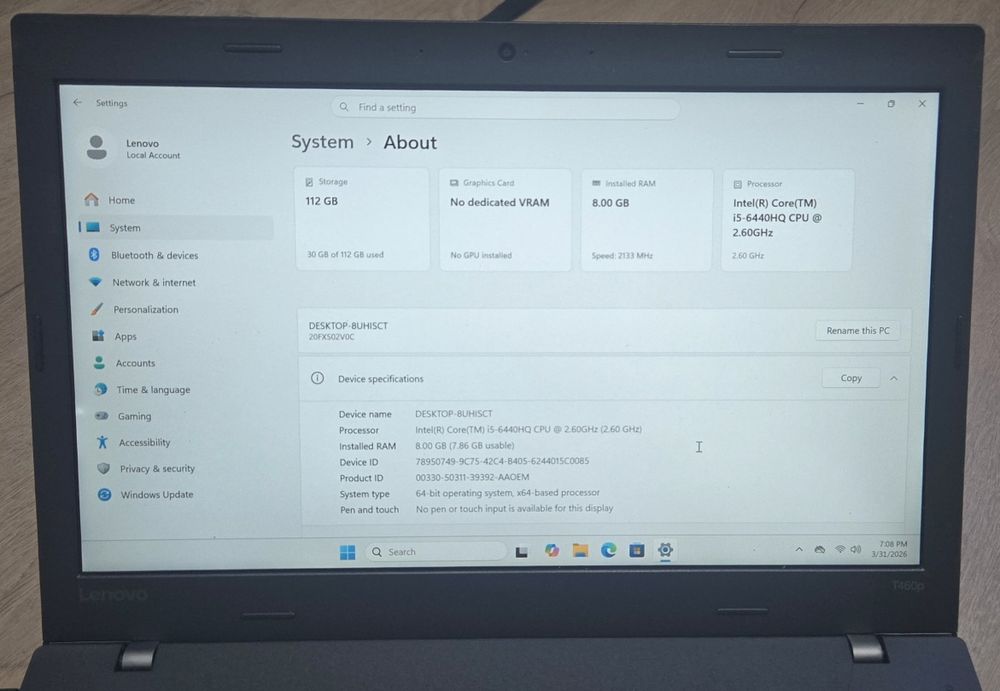 Laptop Lenovo T460p I5 6440HQ 8GB Ram WIndows 11 SSD