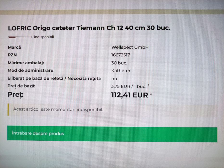 30 bucati Cateter / Sonda urinara cu gel 40cm de unica folosita