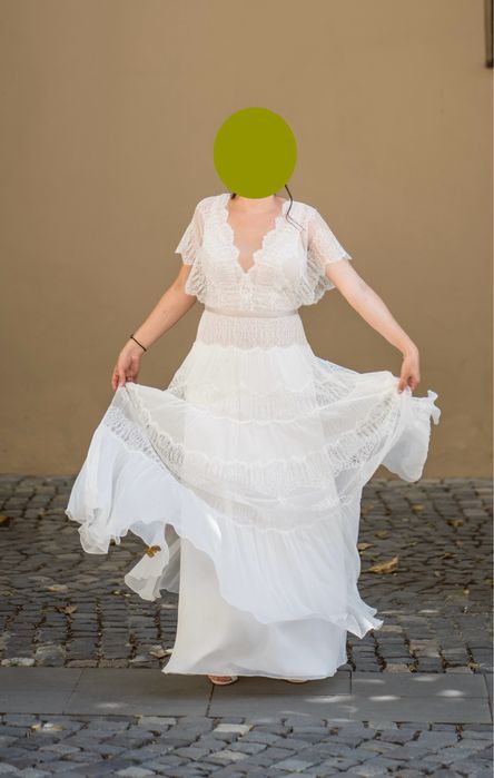 Rochie de mireasa in stil boho din matase si voal (Divine Atelier)