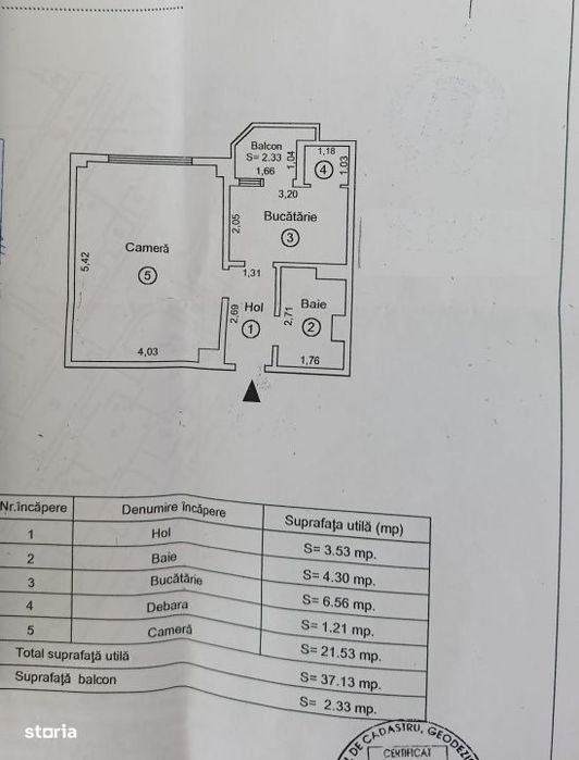 - Apartament 1 camera, confort 1 decomandat, Buzaului, suprafata 39mp.
