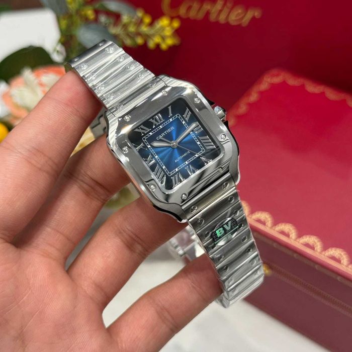 Cartier santos 100 сребристо/синьо