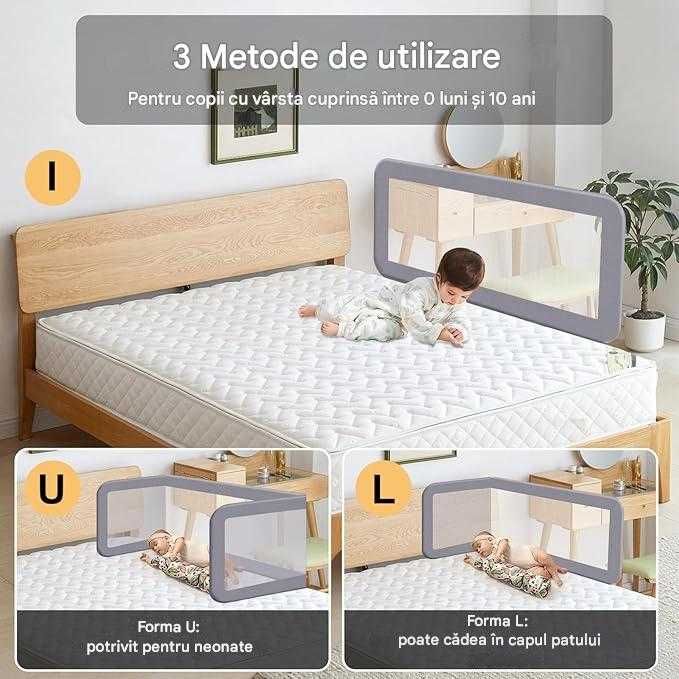 Bara de pat portabila 175 cm, protectie impotriva caderii din pat