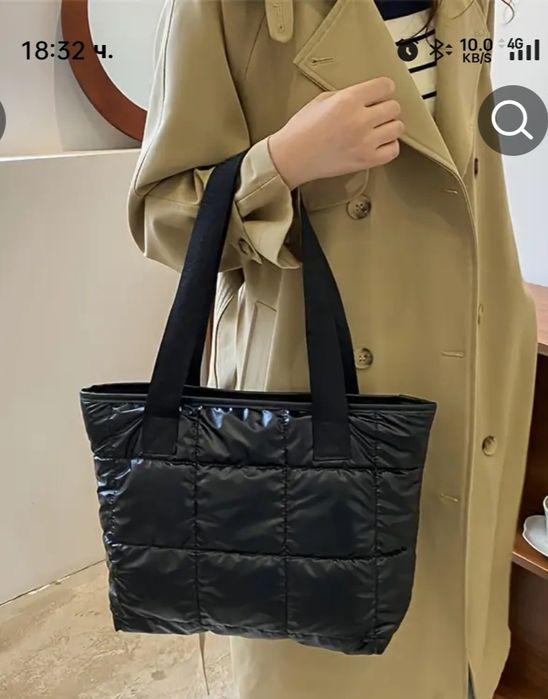 Чисто нова дамска чанта за през рамо, черна, 37x28x9см, с цип