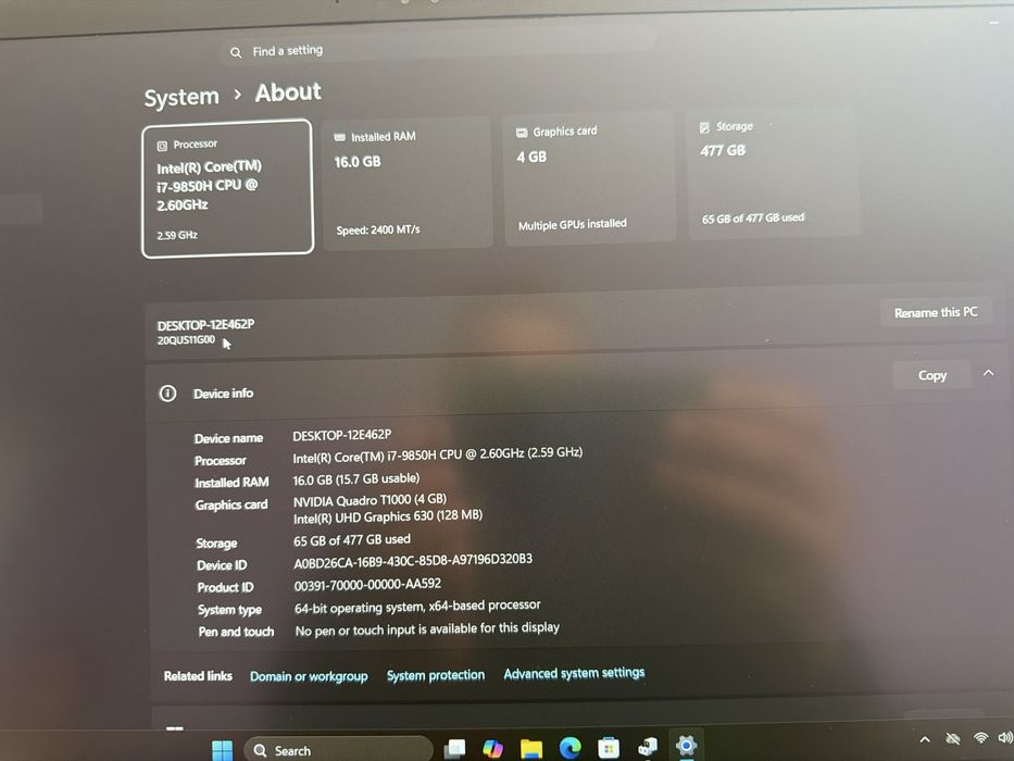 Laptop Lenovo Workstation ThinkPad P1 Gen2 i7 16gb 512ssd Nvidia