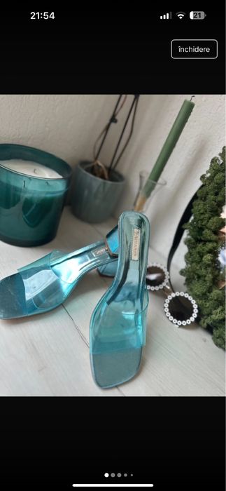 Papuci cu toc , marimea 39 , bareta transparenta