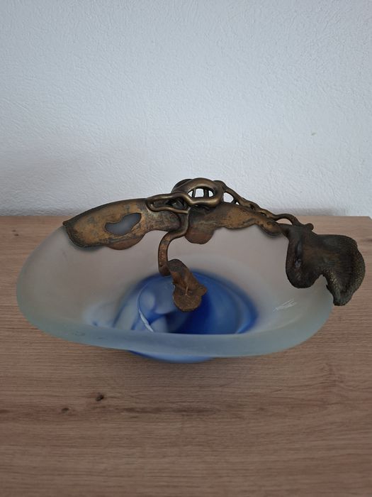 Obiect decorativ artistic sticlă și metal